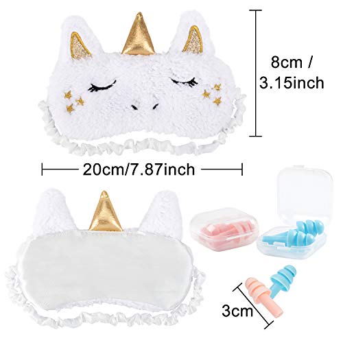Whaline 4 Pieces Unicorn Sleeping Mask Eye Cover with 4 Ear Plugs, Plush Soft Plush Blindfold Cute Horn Eye Cover Eyeshade for Women Girls Travel Meditation Nap Night Sleeping