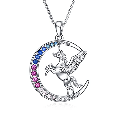 Moon Unicorn Necklace | Pendant | With Coloured Crystals | 925 Sterling Silver