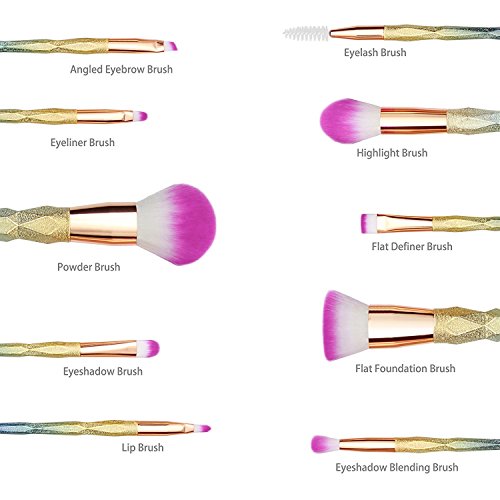 Dip dyed pink bristles make up brushes. Unicorn make up set.