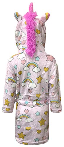 Kids Unicorn Dressing Gown | Children's Soft Hooded Bathrobe | Rainbow & Stars