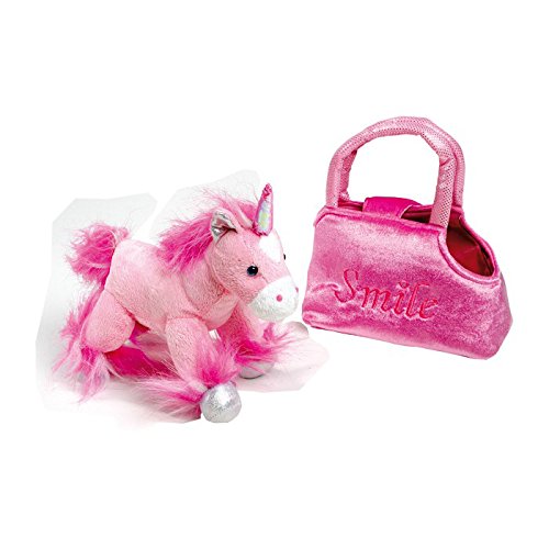 Soft unicorn toy in bag pink