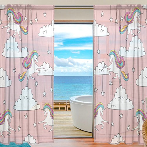 Unicorn Clouds Stars Sheer Curtains