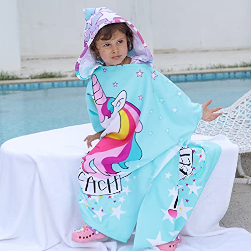 KAKU NANU Kids Poncho Hooded Towels, Exquisite Pattern Beach Swimming Bath Towels with Hood for Boys Girls Children