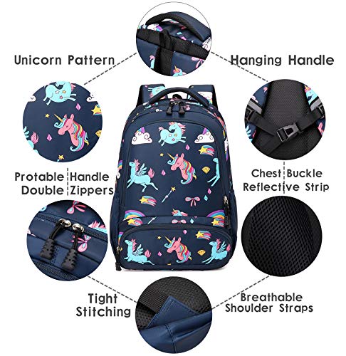 Dark Blue Unicorn Backpack For Girls 