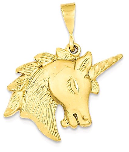 14k Yellow Gold Unicorn Head Pendant Charm Necklace For Women