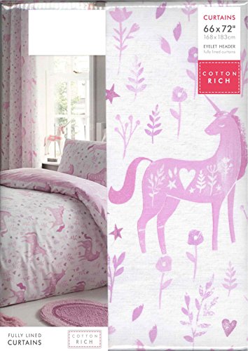 Catherine Lansfield Folk Unicorn Eyelet Curtains Pink, 66x72 Inch