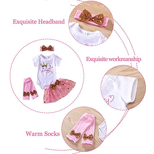 Cute Pink Unicorn Onesie Tutu 1st/ 2nd Birthday Outfit Dress | 4 Pieces