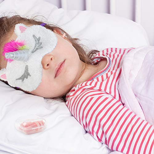 Whaline 4 Pieces Unicorn Sleeping Mask Eye Cover with 4 Ear Plugs, Plush Soft Plush Blindfold Cute Horn Eye Cover Eyeshade for Women Girls Travel Meditation Nap Night Sleeping