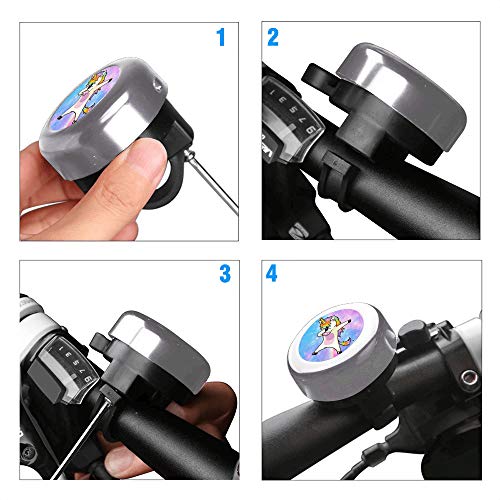Kid's Bike Bell Vintage Classic Aluminum alloy Bicycle Bell Loud Crisp Sound Bike Horns Customizable Cute Pink Girly Unicorn pattern Cycling Bell handlebars Bell for Bike Silver Bicycle Bell for Adul