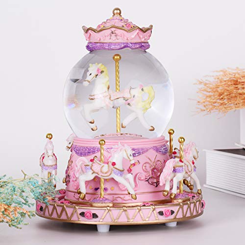Beautiful Unicorn Snow Globe Carousel Music Box 