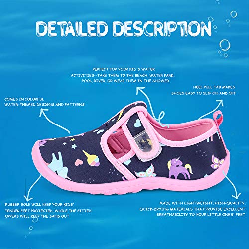 Nerteo Girls Cute Aquatic Water Shoes | Rainbow, Dinosaur, Unicorn, Shark | Toddler/Little Kid Size: S, M, L Pink Navy