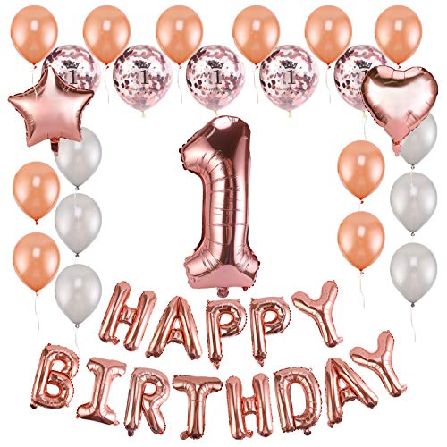 1st Birthday Girl Decorations, Rose Gold Decorations Kit - Baby Girl 1st Birthday Party Supplies