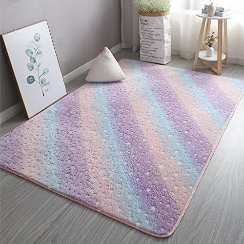 Luminous Area Rug Glow in The Dark Large Soft Rug for Bedroom Living Room Washable Carpet Home Decor Rainbow Stars 120x60cm