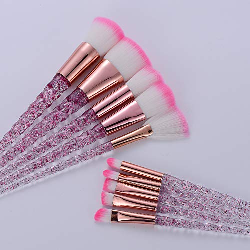10 Pieces Unicorn Crystal Handled Make Up Brushes
