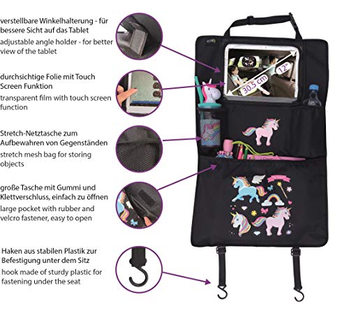 Unicorn Car backseat organizer with adjustable tablet pocket