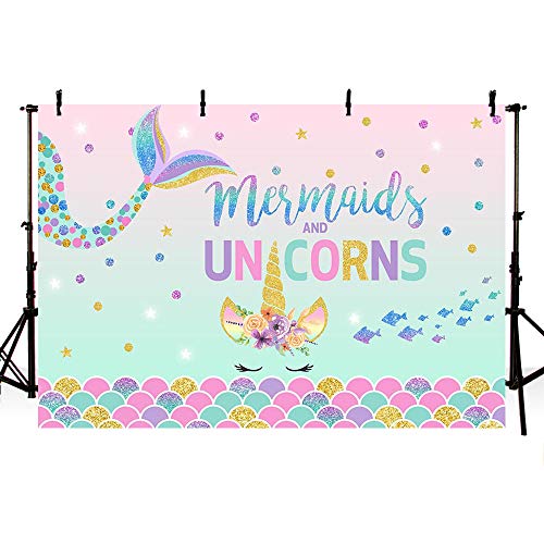 Mermaid and Unicorn Birthday Photography Backdrop | 7x5ft | Baby Showers, Cake Smash, Newborn Shoot