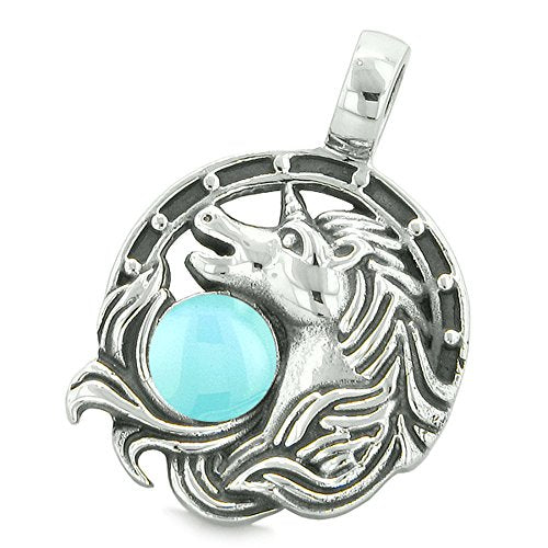 Wellbeing unicorn necklace - blue pearl