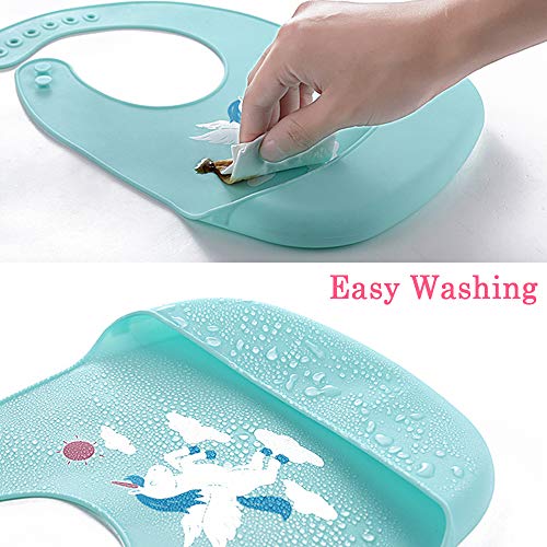 Unicorn Silicone Bibs With Soft Food Crumb Catcher Pocket | Pink & Blue | 2Pcs