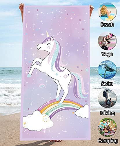 Beach Towels for Kids Girls Adults Women, Extra Large Childrens Beach Towels Microfibre XXL Unicorn Rainbow Pink Purple Animal Quick Dry Kids Bath Towels for Girls Beach Blanket (100 x 180 cm,D)