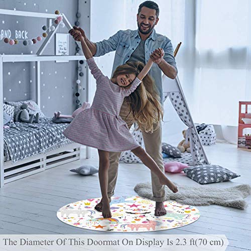 Unicorns Round Floor Mat | Washable Rug | Multi Coloured