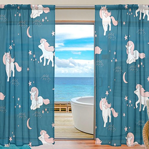 Teal Unicorn Curtains Stars Moon 