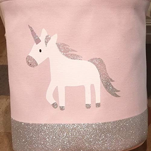 Unicorn Toy Storage Basket Pink Silver Glitter