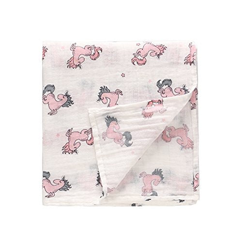 Unicorn Pink | LAT Baby Muslin Blanket 120x120cm, Muslin 100% Cotton