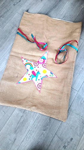 Unicorn Hessian Christmas Sack Multicoloured Ribbons