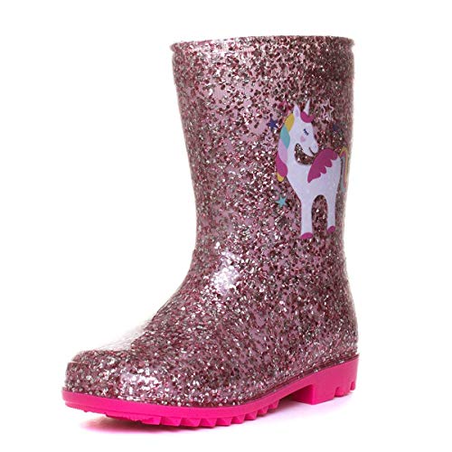 Girls Pink Unicorn Glitter Wellington Boot | Childs | Various Sizes