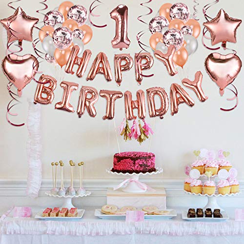 1st Birthday Party Balloons Rose Gold