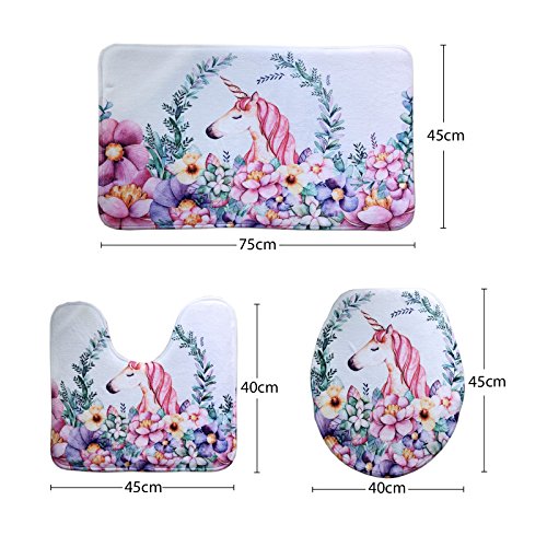 3 Piece Floral Unicorn Bathroom Set | Mats