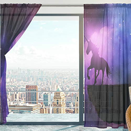 Unicorn and Sky Curtains Purple Pink Black