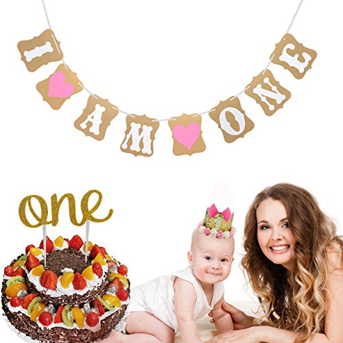 1st Birthday Decoration Set, 61pcs Baby Girl First Birthday Party Decoration Kit | Pink, Gold