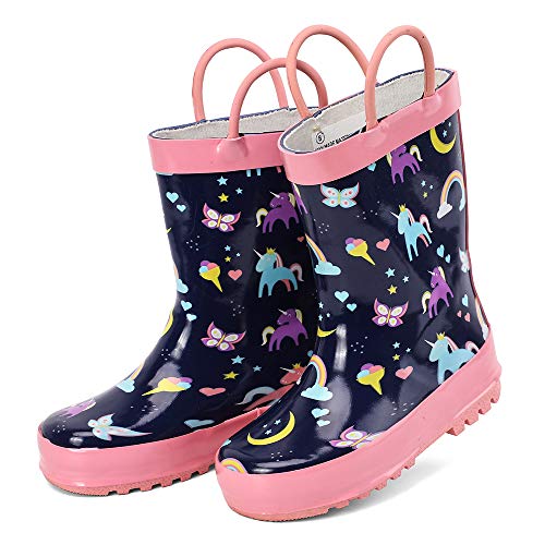 Pink Unicorn Wellington Boots For Girls With Handles