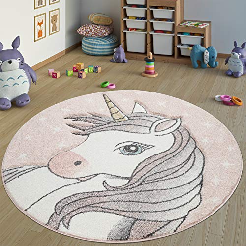Round Children's Rug  |Unicorn Motif | Pink | Size : Ø 200 cm Round | Paco Home 