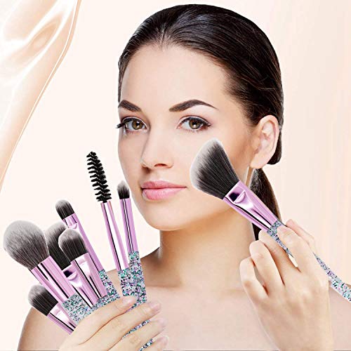 Crystal Glittered Unicorn Makeup Brush Set | Professional 10Pcs | With Make Up Bag