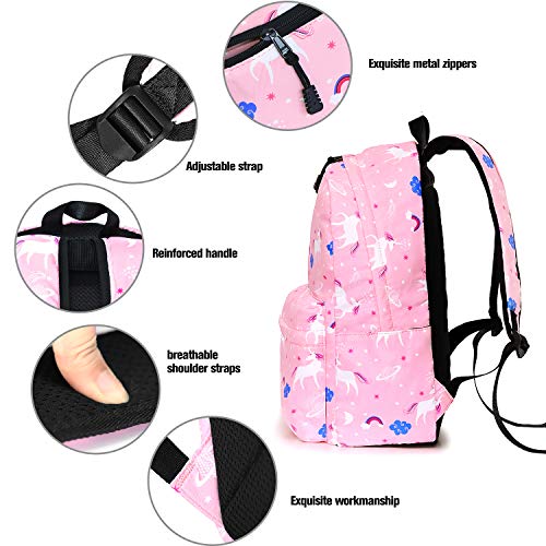 Dream Unicorn School Bag Set, Waterproof Lightweight Backpack Lunch Bag Pencil Case for Girls Pink