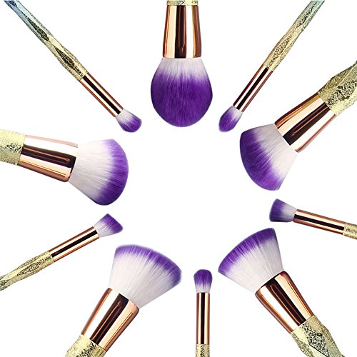 10Pcs Unicorn Rainbow Diamond Handle Makeup Brush Set | With Carry Bag