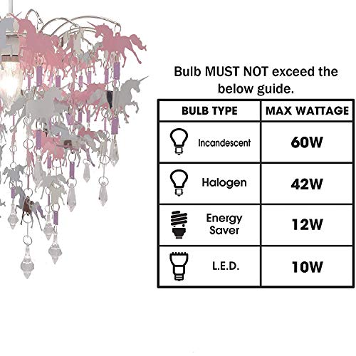 Unicorn Chandelier - Pink Purple Silver with Shiny Pendants Perfect for Children's Bedroom, Playroom