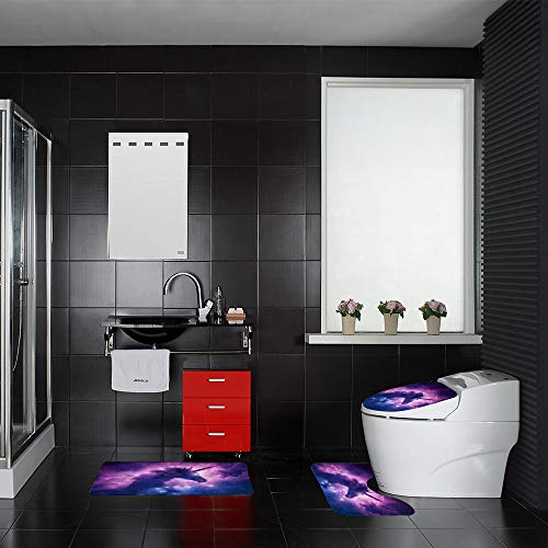3 Piece Galaxy Unicorn Non-Slip Contour Mat + Toilet Lid Cover + Bath Mat | Purple