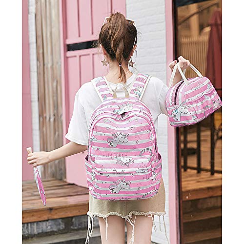 Girls pink and white stripe unicorn backpack
