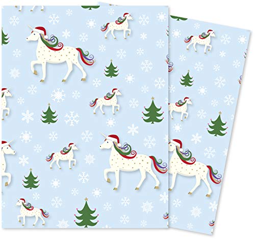 Christmas Unicorn In Santa Hat | Wrapping Paper | 70 x 50 cm