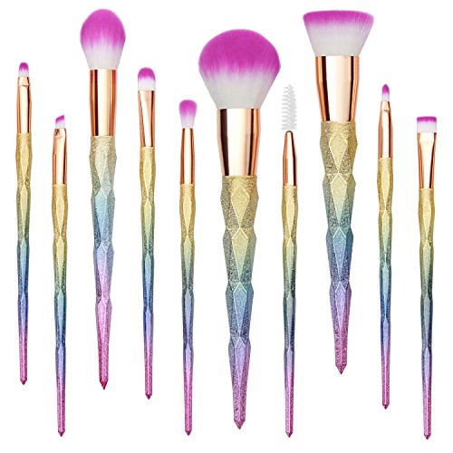 Beautiful unicorn make up brushes, rainbow hues, dip dyed pink bristles, pastel coloured hued handles. 10 pieces per set.
