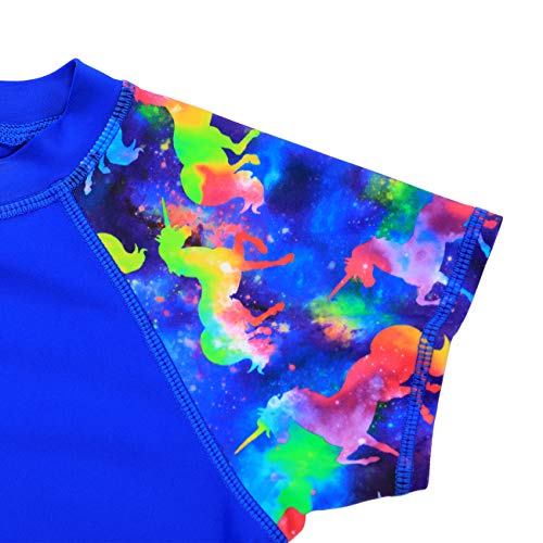 Girls Short Sleeve Two Piece Unicorn Swimsuit UV 50+ Sun Protective Rash Guard