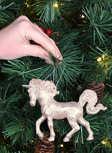 Rose Gold Unicorn Glittered Christmas Tree Decorations 