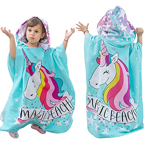 KAKU NANU Kids Poncho Hooded Towels, Exquisite Pattern Beach Swimming Bath Towels with Hood for Boys Girls Children