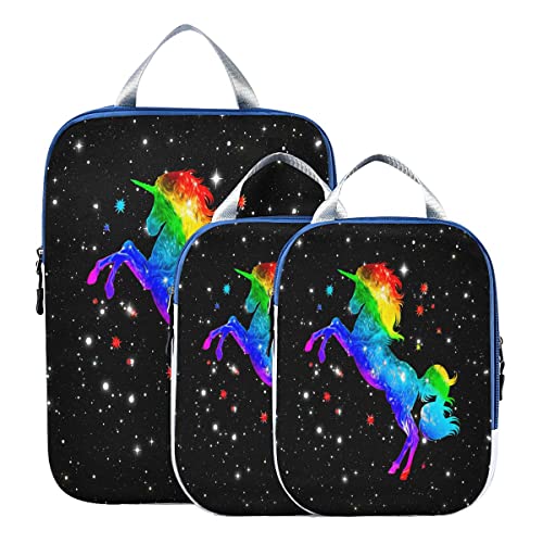 Unicorn Design | Packing Cubes For Suitcases | 3 Set | Travel Luggage Organiser