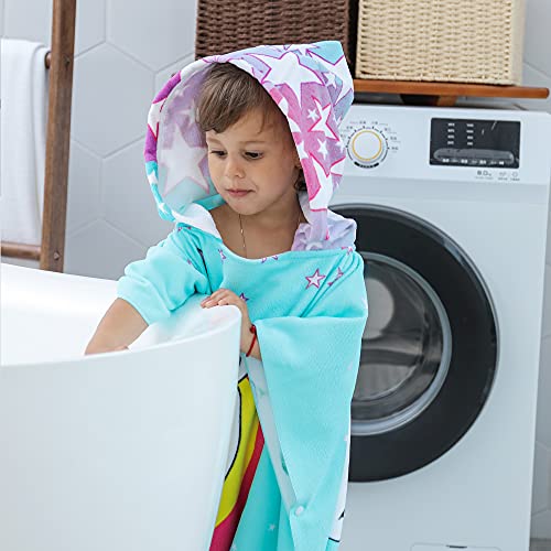 KAKU NANU Kids Poncho Hooded Towels, Exquisite Pattern Beach Swimming Bath Towels with Hood for Boys Girls Children