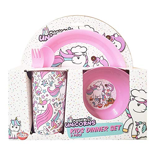 Unicorn Design Kids / Girls Dinner Lunch Set - Plate Bowl Cup