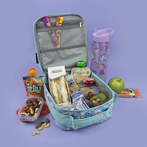 FRINGOO Personalised Unicorn Kids Lunch Bag | Thermal Insulated 2 Compartment Cooler Bag with Side Mesh Pocket